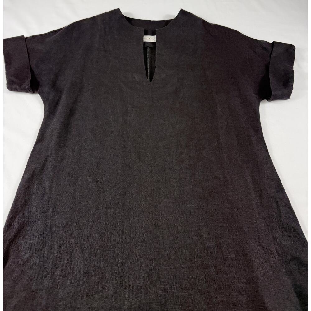 Aguel Black 100% Linen Women Top Tunic Sz S Short Sleeve V Neck - Picture 5 of 8